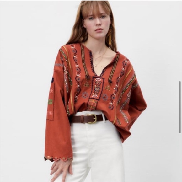 Zara Tops - ZARA NWT COTTON EMBROIDERY BLOUSE
